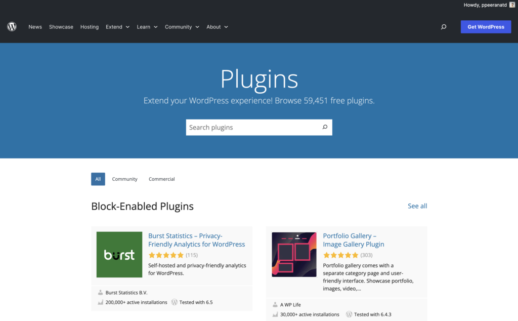 รูปแสดงหน้า Plugins Directory ของ WordPress