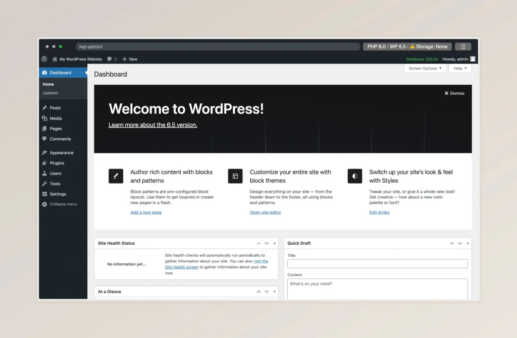 An image of WordPress backoffice